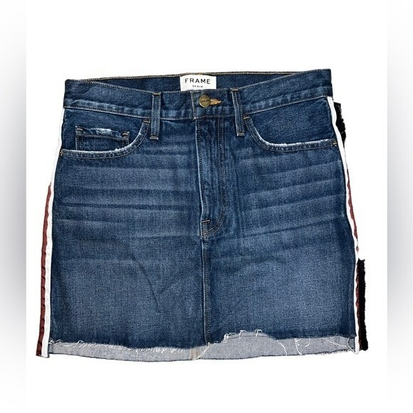 Frame Denim Le Mini Skirt Tassel Edges Frayed Raw Hem Size 27 - Picture 3 of 6